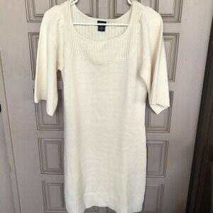 Canyon River Blues Sweater Dress SzM Cream 1/2Sleeve Knee Length Round Neck